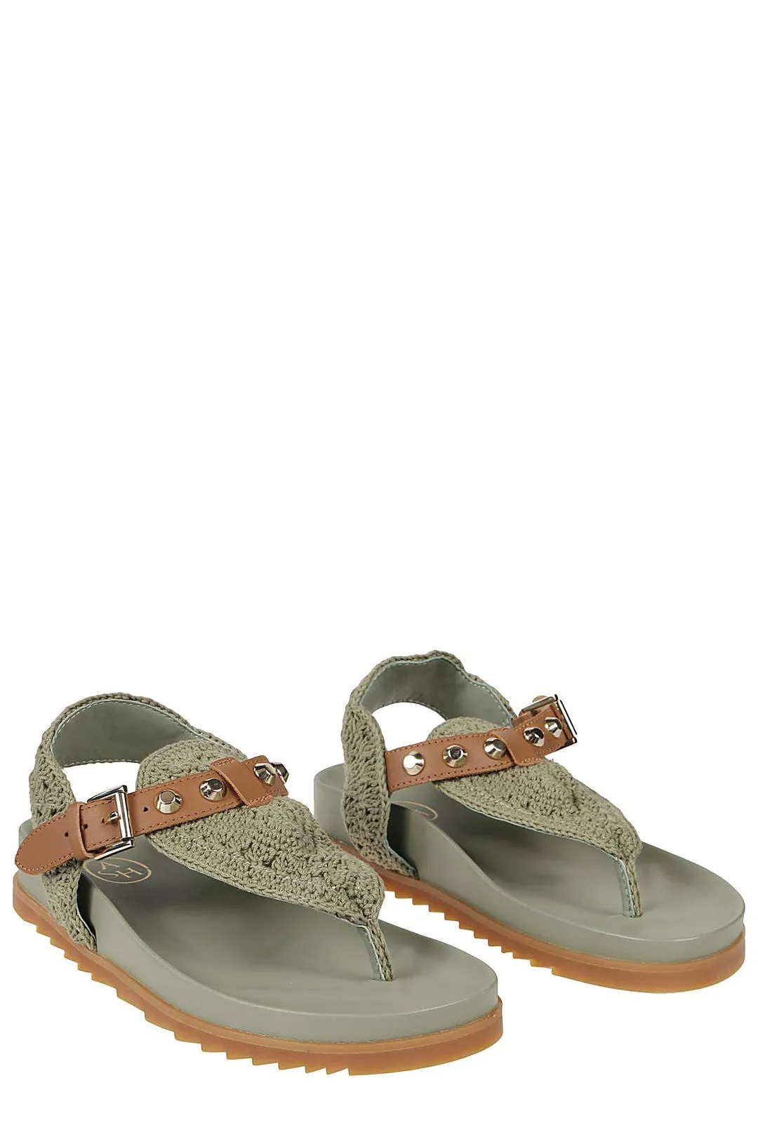 Ash Union Crochet-Strap Studded Sandals