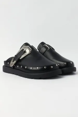 Black Buckled Detail Mule Clogs