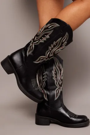 Black Embroidered Western Boots