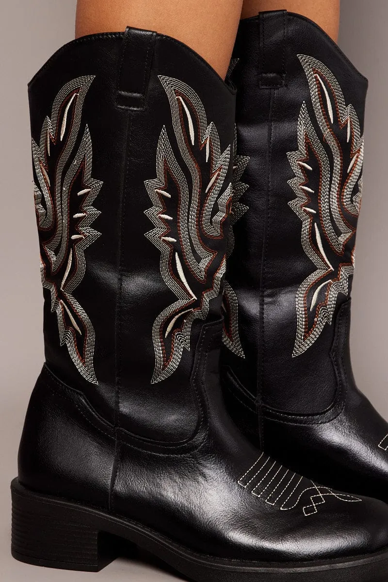 Black Embroidered Western Boots