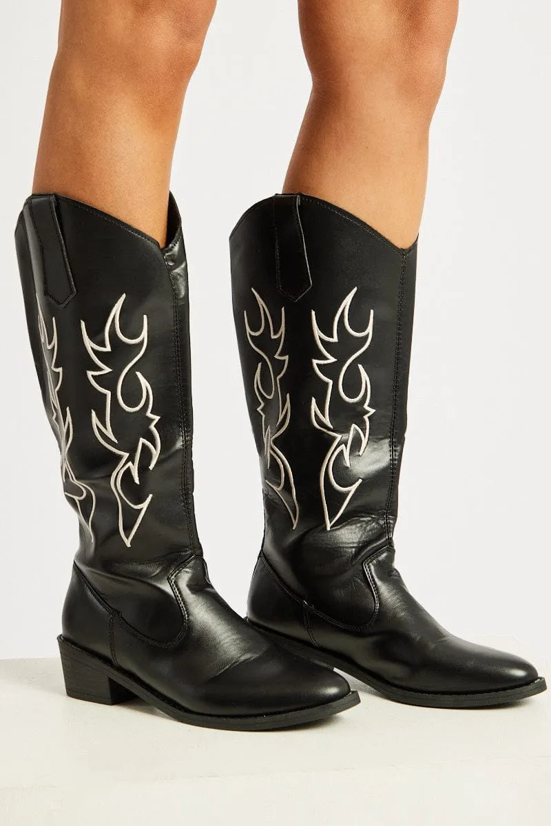 Black Embroidered Western Boots