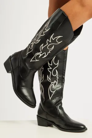 Black Embroidered Western Boots