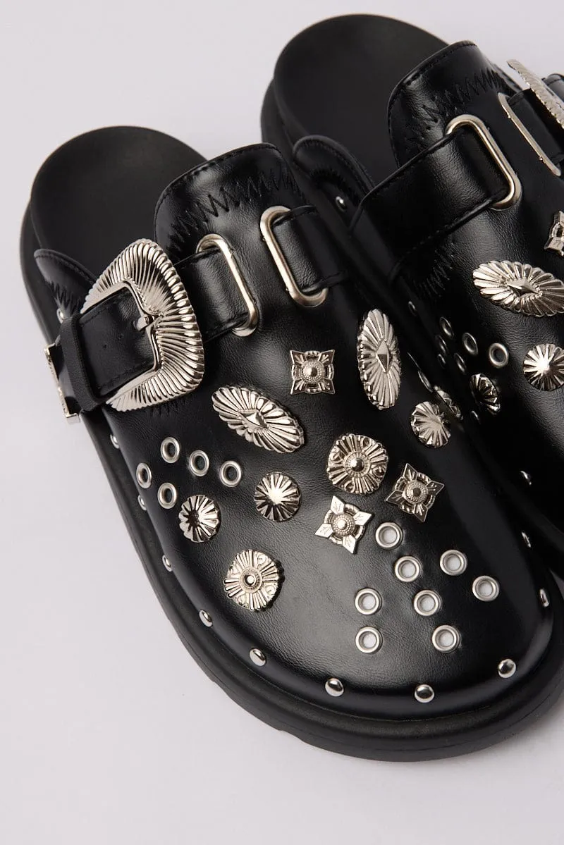 Black Hardware Mule Clogs