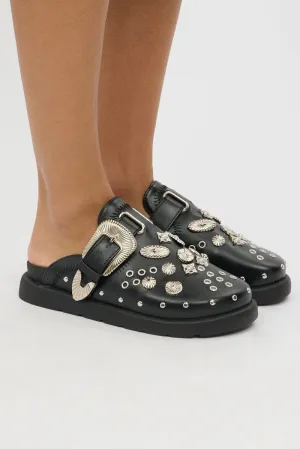Black Hardware Mule Clogs