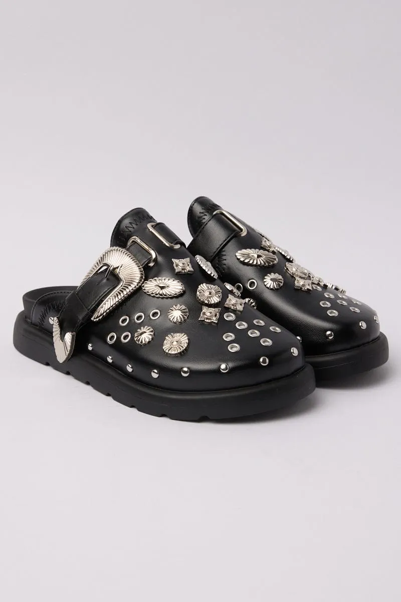 Black Hardware Mule Clogs