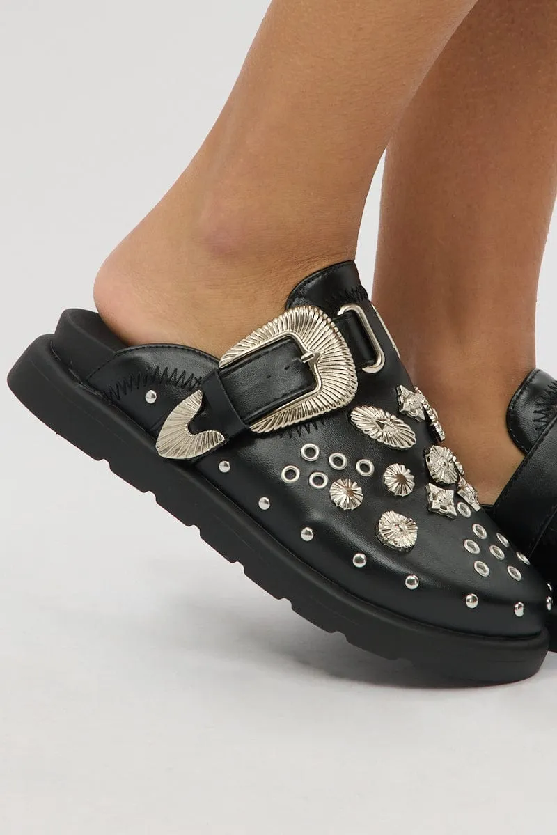 Black Hardware Mule Clogs