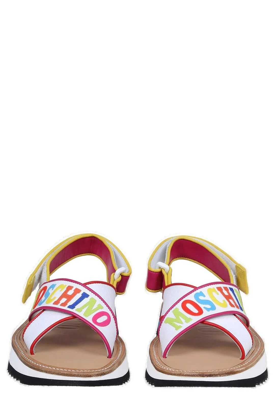 Moschino Logo Printed Crossover Strap Sandals
