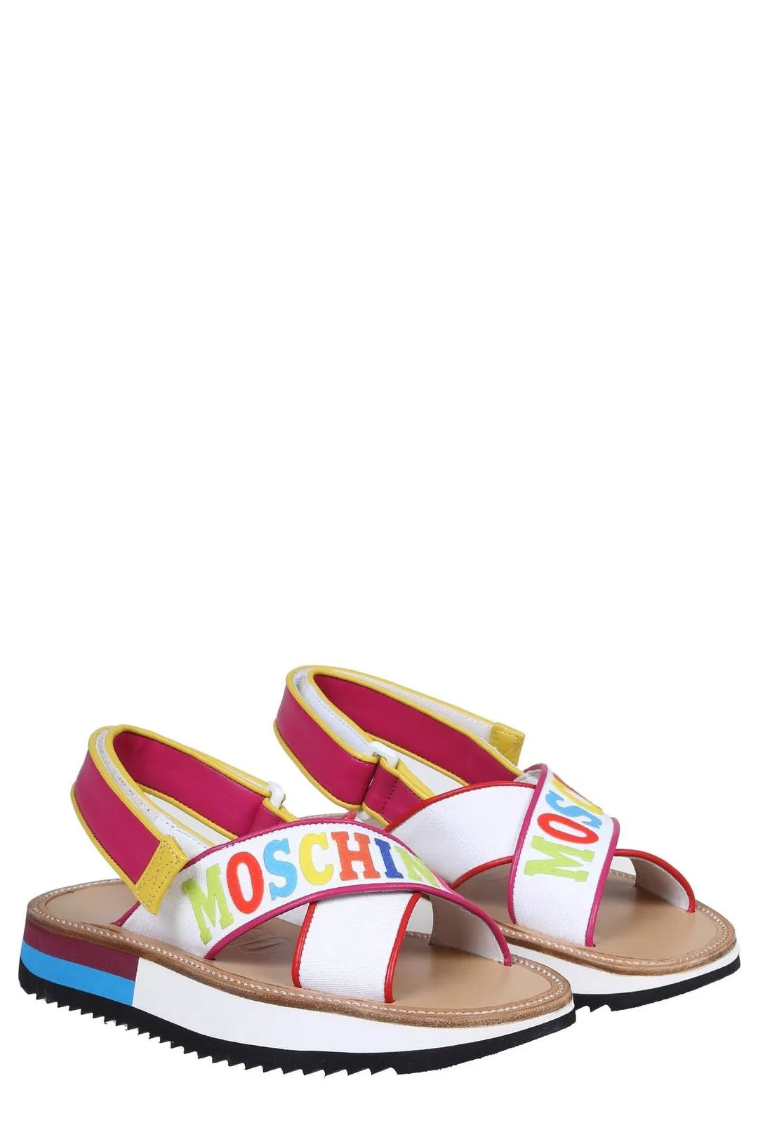 Moschino Logo Printed Crossover Strap Sandals