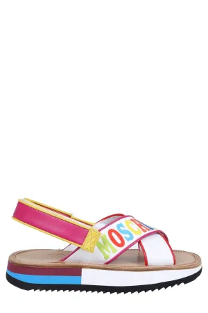 Moschino Logo Printed Crossover Strap Sandals