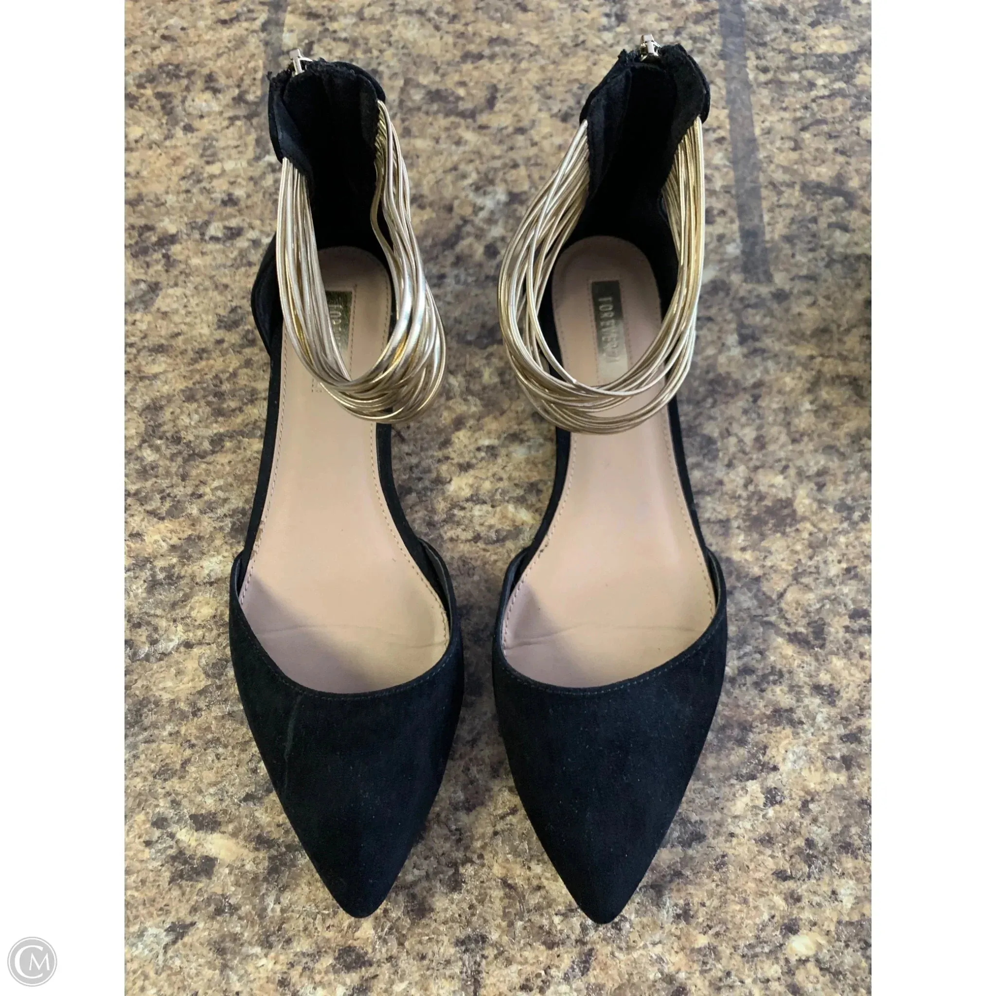 Sandals Flats By Forever 21 In Black & Gold, Size: 8.5