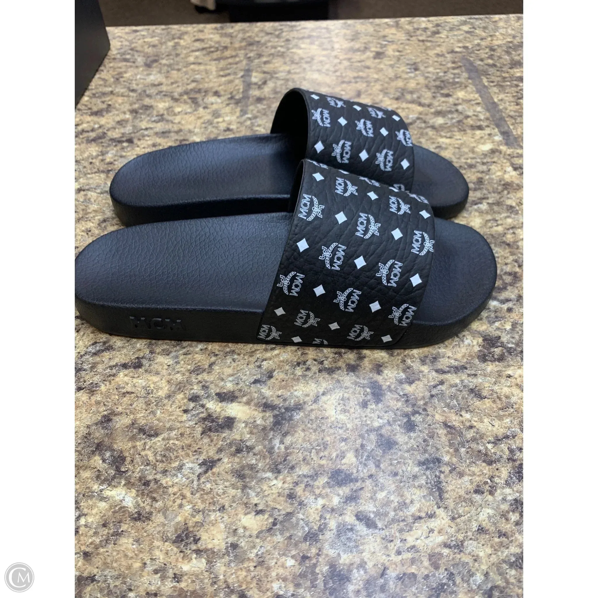 Sandals Luxury Designer By Mcm In Black & White, Size: 11
