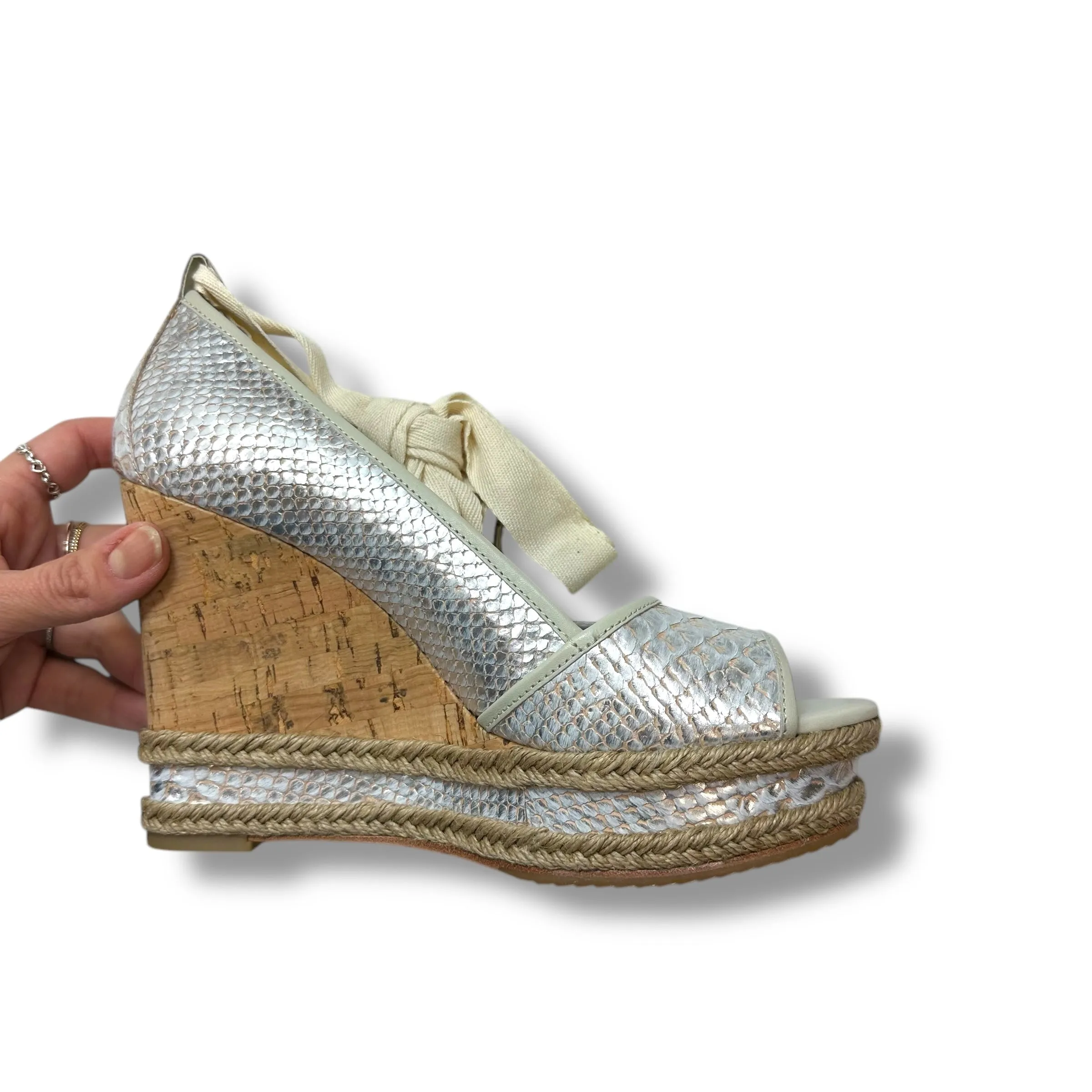 Shoes Heels Wedge By Donald Pliner In Silver, Size: 8