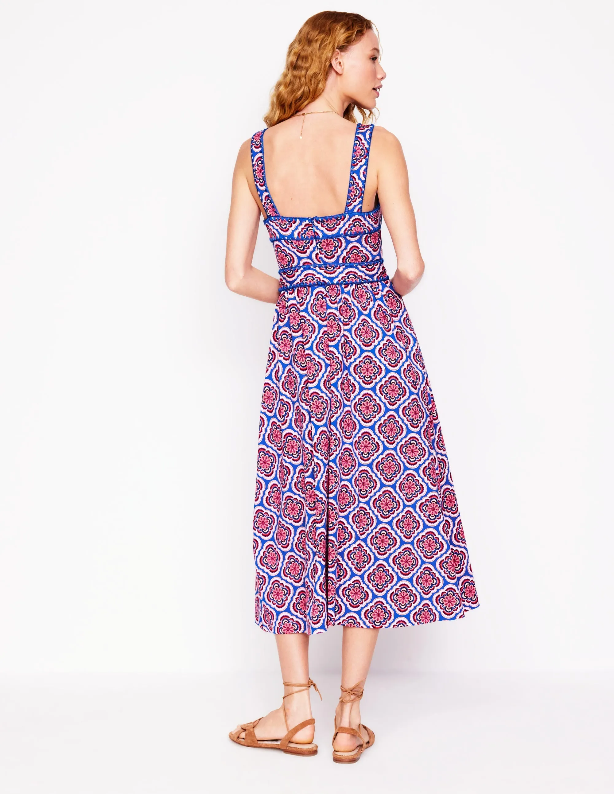Square Neck Seam Midi Dress-Multi. Botanic Blush